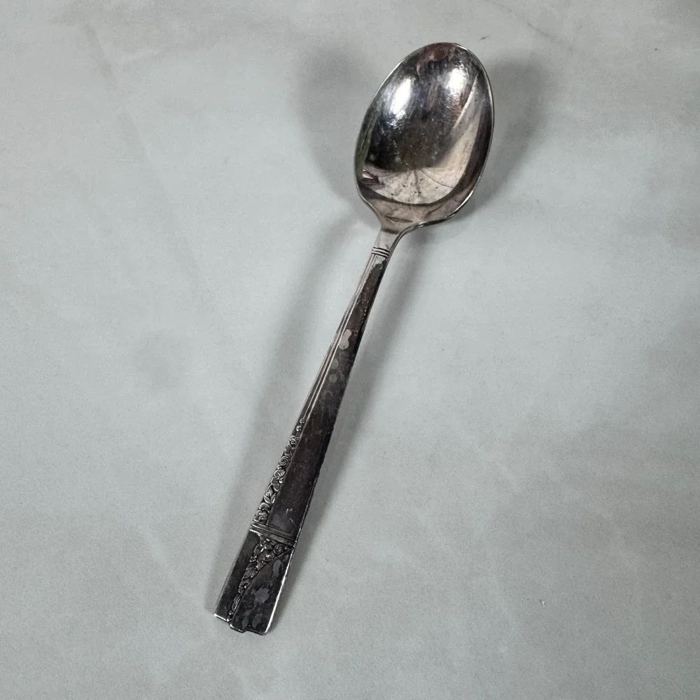 Oneida Nobility Plate‎ Silver Plated Bouillon Soup Spoon Caprice Floral Pattern